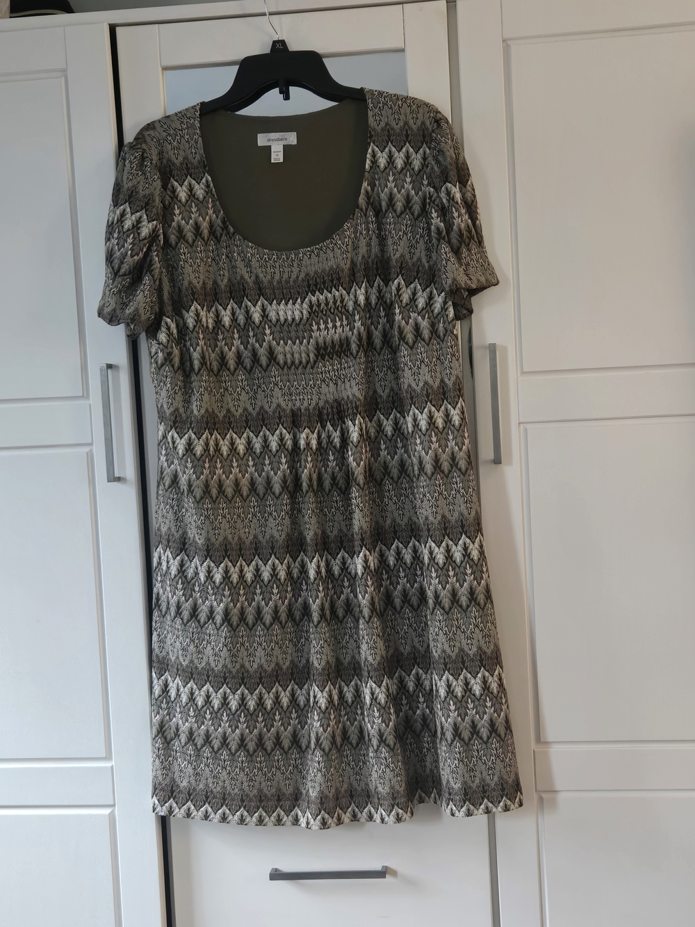 Olive & Black Patterned Short Sleeve Swing Dress